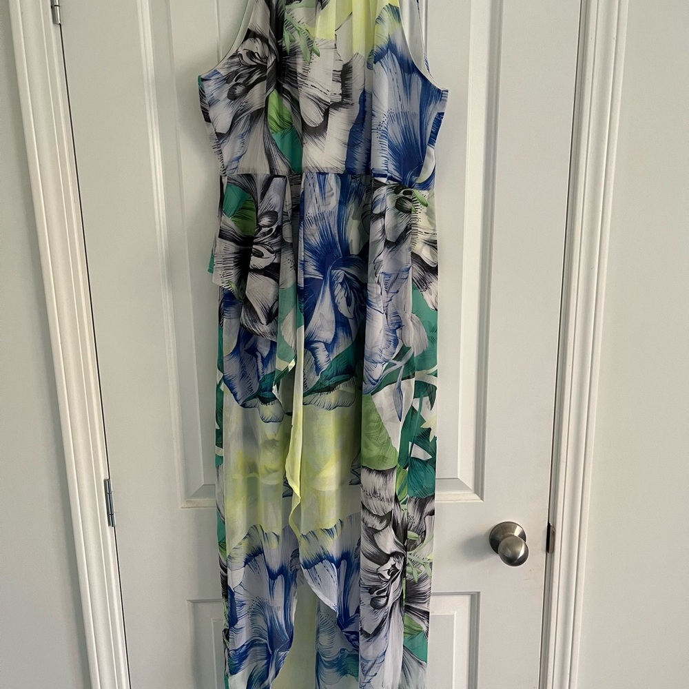 Le Chateau Floral Maxi Dress - Blue, Green, White